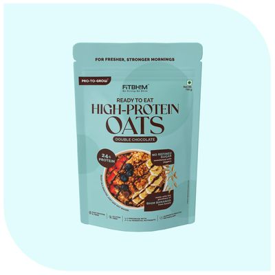 Pro To Grow FitBhim Ready-to-Eat High Protein Oats 750g | 24g Protein per 100g | Enriched with Bhim Bananas | Double Chocolate | No Refined Sugar | Gluten-Free | Healthy & Nourishing Breakfast Cereal