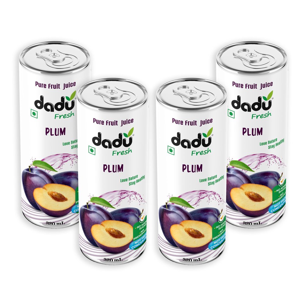 Dadu Fresh Plum Juice | Pure Natural Fruit Healthy Beverage | Not from Concentrate, No Added Sugar, No Preservatives or Artificial Flavours | Vitamin Rich & Naturally Refreshing | 4 Cans x 320ml (1280ml)