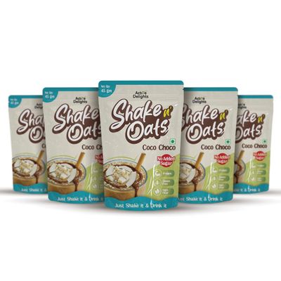 Active Delights Shake n Oats | High Protein, Gluten Free Oats Drink | Quick Breakfast, Snack (Pack of 5 | 45g, Coconut Chocolate)
