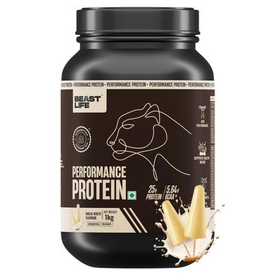 BeastLife Performance Protein Powder | 1 Kg | Malai Kulfi| High Absorption for Muscle Growth |Smooth & Light, Easy to Digest with Ultrasorb Tech|NABL Lab Certified | 25g Protein, 5.64g BCAA | Best For Gut | Beta Glucan | Improves Immune Function- Yea