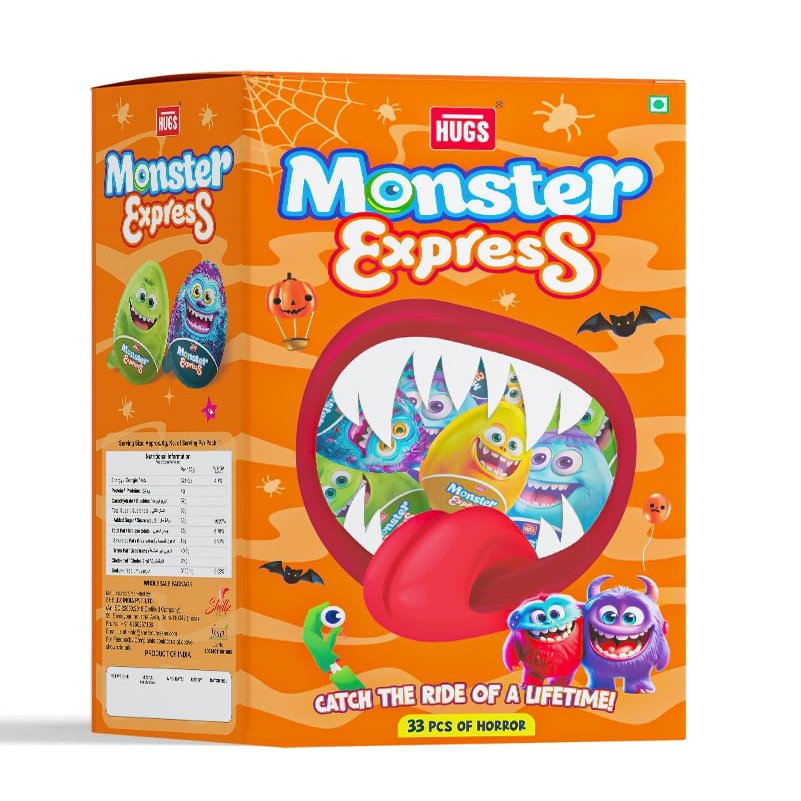 Hugs Monster Chocolate Eggs with Surprise Toy Biscuits Dipped in Chocolate & Milk Cream | Fun Kids Chocolatey Snack & Party Gift | Surprise Toy Inside Each Egg (33 pcs in a Box)