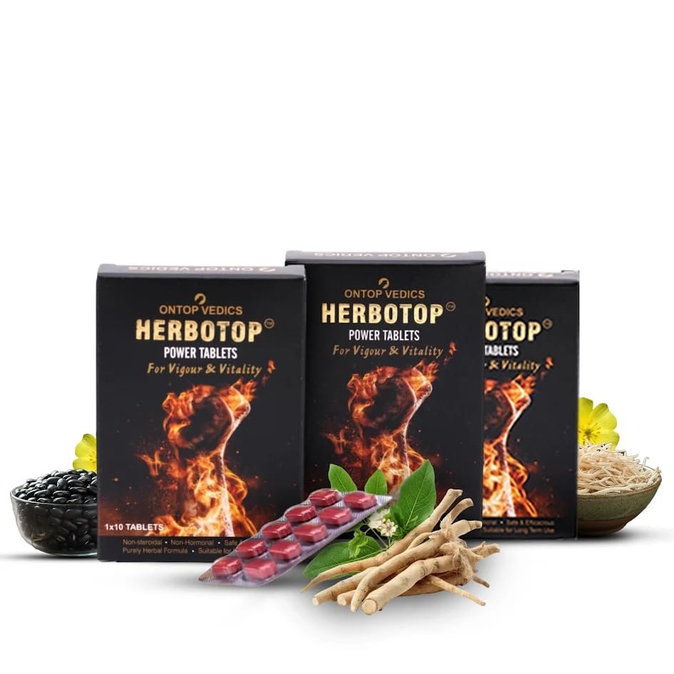Herbotop Energy Booster for Men | Stamina & Vitality Capsules | Ayurvedic Strength & Endurance Supplement | Ashwagandha, Shilajit, Safed Musli, Kaunch Beej, Gokhru | Men Wellness | Pack of 3