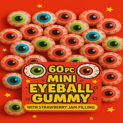 Mini Eyeball IMPORTED Gummy Candy  60 PCS | Strawberry Jam Filled Soft Chewy Gummy | Fun & Spooky Party Treats for Kids