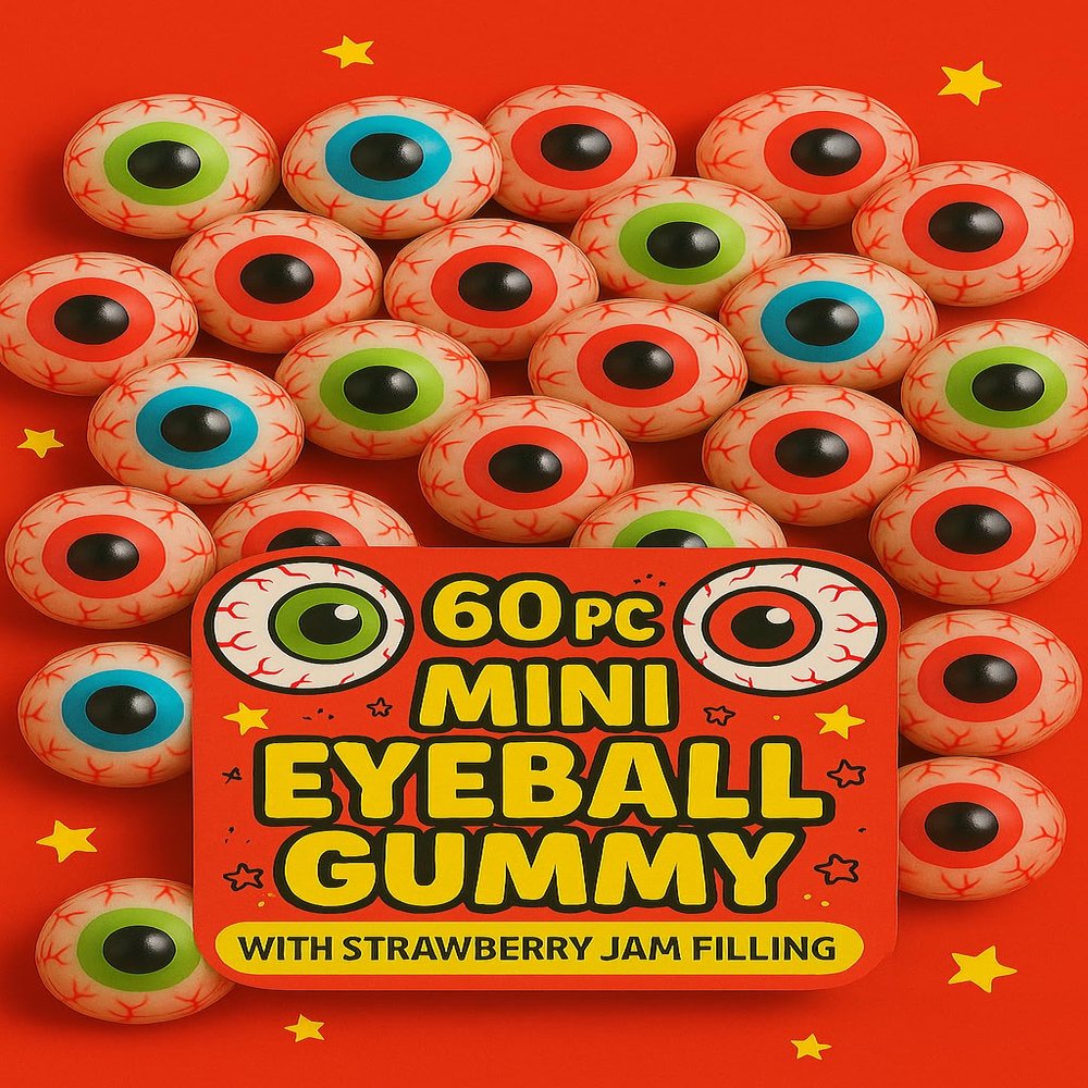 Mini Eyeball IMPORTED Gummy Candy  60 PCS | Strawberry Jam Filled Soft Chewy Gummy | Fun & Spooky Party Treats for Kids