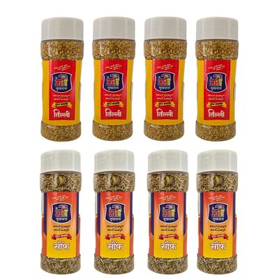 Anand Mukhwas Traditional Namkeen Combo | Super Saunf & Namkeen Tilli | Authentic Indian Seed Blend for Digestion | Aromatic, Crunchy & Naturally Refreshing Snack (Pack of 4 Each)