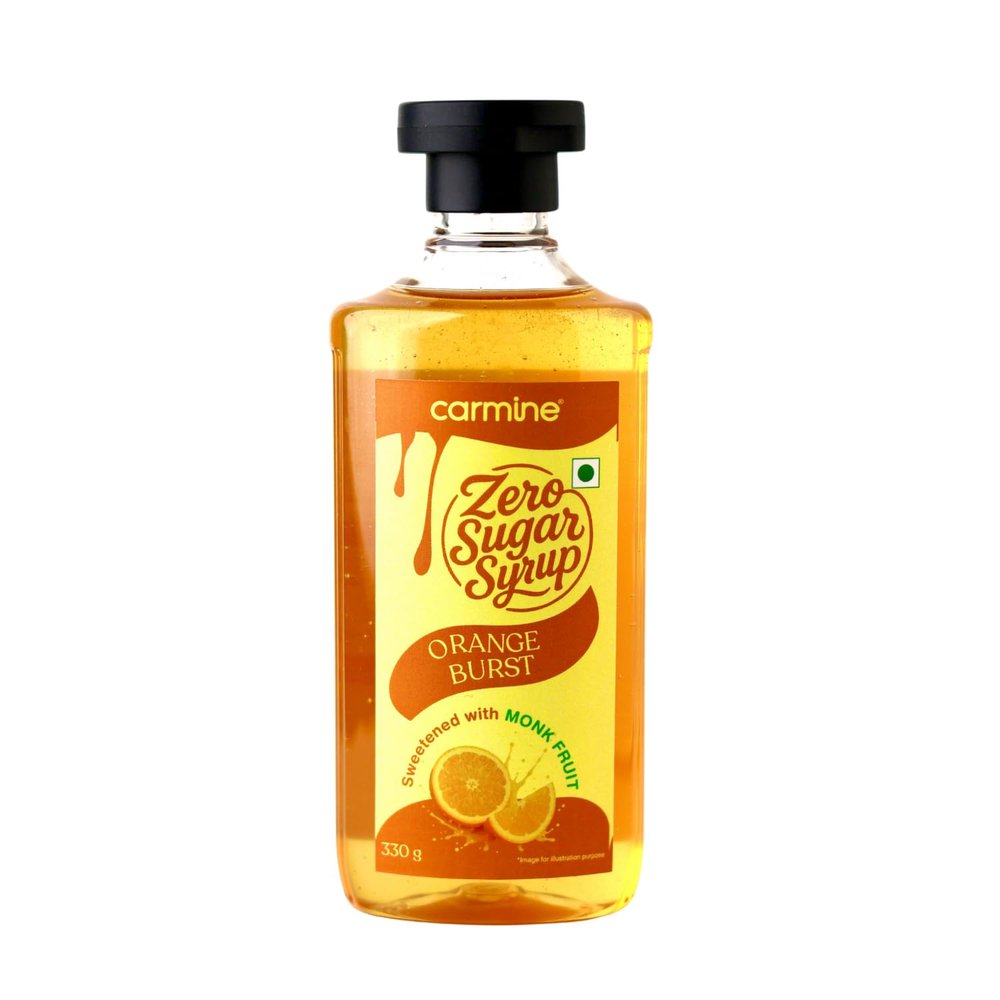 Carmine Zero Orange Burs Syrup  330g | New & Improved Recipe | Sweetened with Pure Monk Fruit | Natural, Plant-Based Sweetener | No Added Sugar or Artificial Ingredients | Low Carb, Keto & Diabetic Friendly | Clean Label Flavor for Coffee & More