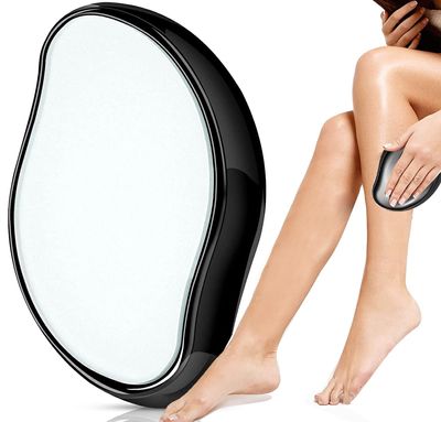 EOS- BUILDING TRUST Crystal Hair Remover for Women and Men Reusable Nano Glass Hair Eraser Stone for Legs, Arms & Back Painless Exfoliating Hair Removal Tool Smooth Skin Magic Device Durable & Easy to Clean (Black)