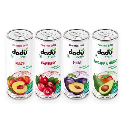 Dadu Fresh Fruit Juice Combo Pack | Plum, Peach, Avocado and Mango, Cranberry | Pure Natural Fruit Healthy Beverage | Not from Concentrate, No Added Sugar, No Preservatives or Artificial Flavours | Vitamin Rich & Naturally Refreshing | 4 Cans x 320ml