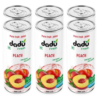 Dadu Fresh Peach Juice | Pure Natural Fruit Healthy Beverage | Not from Concentrate, No Added Sugar, No Preservatives or Artificial Flavours | Vitamin Rich & Naturally Refreshing | 6 Cans x 320ml (1920ml)