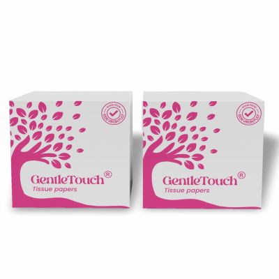 GentleTouch Premium Soft Tissue Paper Napkins (100 Sheets x Pack of 2) | 100% Virgin Pulp, Super Absorbent Facial & Table Tissues | Hygienic, Biodegradable & Multipurpose for Home,Office & Travel Use