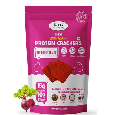 NIHKAN Beetroot Protein Thin Crackers | 100% Baked Chips Healthy Snack | Gluten Free High Protein Crisps | No Palm Oil, No Preservatives, Fibre Rich & All Natural -100g