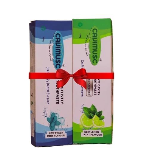 Cavimusc Dual-Action Toothpaste Combo Pack | Sensitivity (Fresh Mint) & Anti-Cavity (Lemon Mint) | Complete Oral Care Pack | Crafted by Dental Surgeons