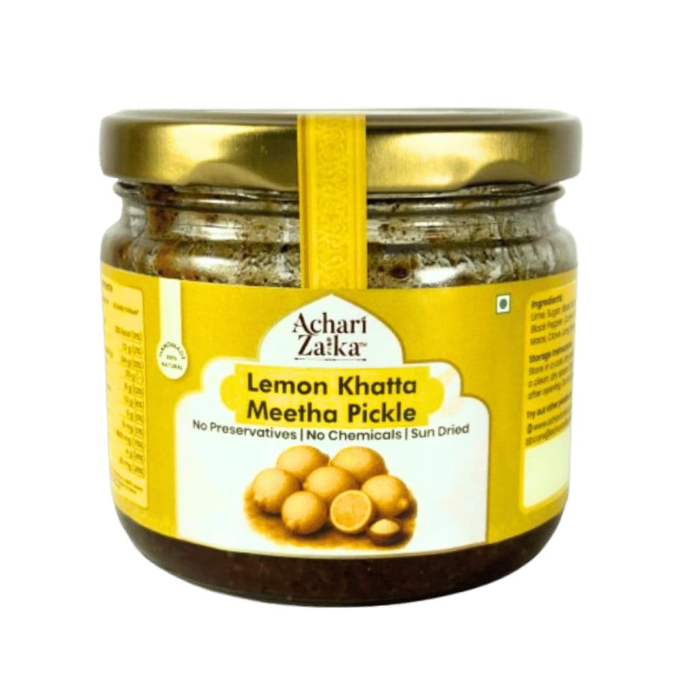 Achari Zaika Lemon Khatta Meetha Pickle | Sweet & Sour Nimbu Ka Achar | Homemade, 100% Natural, Sun-Dried | No Preservatives, Authentic Punjabi Recipe | 250g