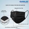 CHARLES (Pack of 100) 3-Ply Disposable Mask | Black | with Adjustable Nose Clip & Elastic Ear Loops | Soft on Skin | Great For Office, School, Home, Kitchen and Outdoors | Unisex view 2
