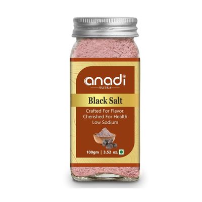 Anadi Sutra Black Salt 100g in Glass Bottle | Himalayan Kala Namak for Chaat, Raita, Fruit Mixes, Snacks & Indian Cooking | Fine Mineral-Rich Salt with Distinct Aroma | Neat Kitchen Storage Bottle