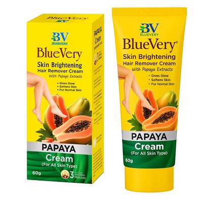 BlueVery Papaya Hair Removal Cream for Women | Skin Brightening & Smooth Finish | Gentle Hair Remover for All Skin Types | Softens Skin, Gives Glow, Fast Action Formula | 60g