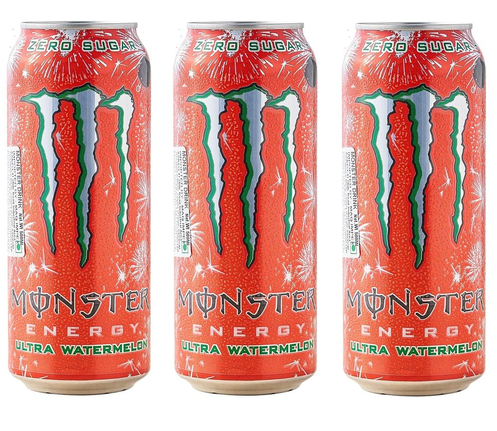 Monster Energy Drink Ultra Watermelon Zero Sugar Energy Drink 500ml X Pack Of 3 (Product Of USA)