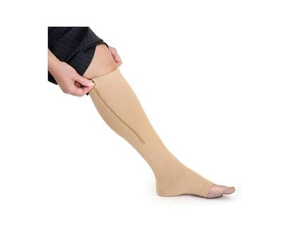 Bloomea 1 Pairs Compression Socks Toe Open Leg Support Stocking Knee High With Zipper For Walking Running Hiking And Sports Use