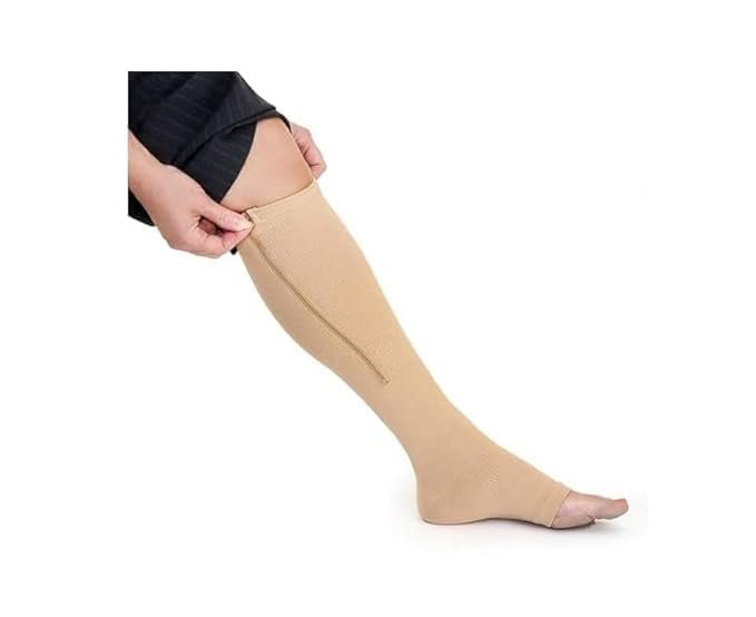 Bloomea 1 Pairs Compression Socks Toe Open Leg Support Stocking Knee High With Zipper For Walking Running Hiking And Sports Use