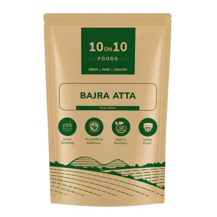 10on10 Foods Stone-Ground Bajra Atta | 100% Pure & Natural Pearl Millet Flour | Gluten-Free, Rich in Iron & Protein | Traditionally Milled for Soft Rotis & Bhakris | No Additives | 1 KG