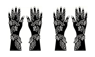 amazinghub Henna Design Arm Sleeves, Black and White Floral Pattern, Traditional Mehndi Style Tattoo Art, Decorative Long Gloves