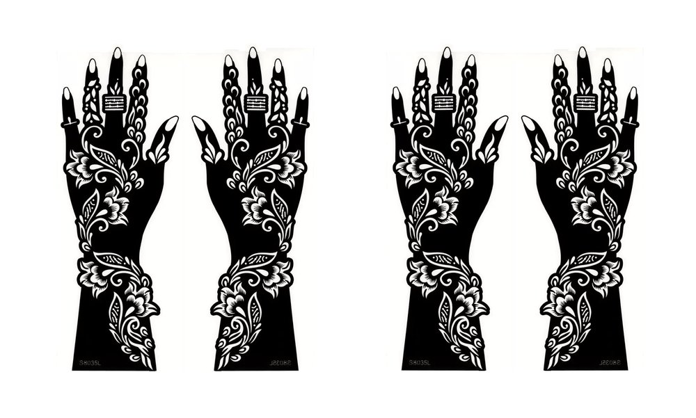 amazinghub Henna Design Arm Sleeves, Black and White Floral Pattern, Traditional Mehndi Style Tattoo Art, Decorative Long Gloves
