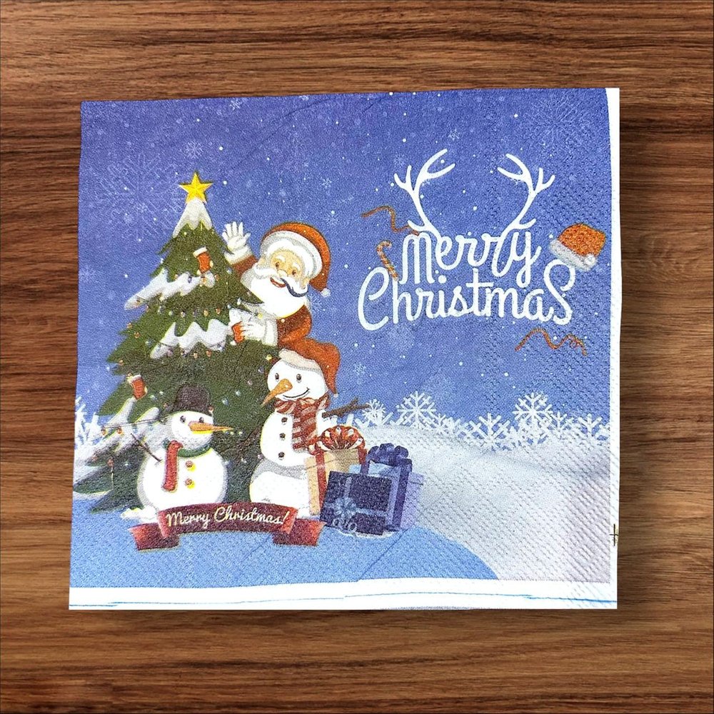 Christmas Holiday Printed Paper Napkins, Festive Snowman and Santa Design, 3-Ply Napkin (25 Pulls Per Pack, 33x33 cm)- Napkins for Daily Use, Dining, Parties, Events and Festive Occasions