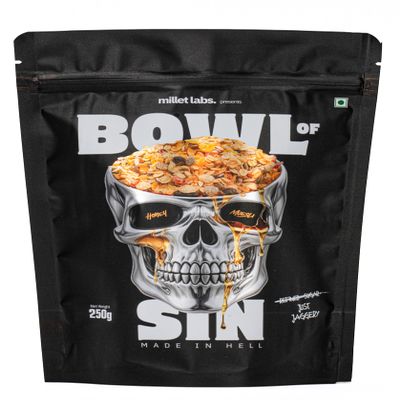 Bowl Of Sin Honey Muesli Premium Millet Mix | Crunchy High-Fibre Breakfast Cereal with Nuts & Seeds | Naturally Sweetened with 100% Jaggery 250g Resealable Pack