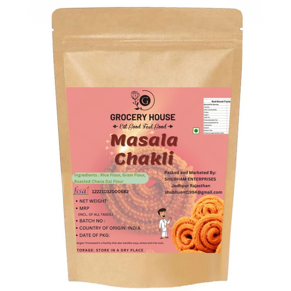 GROCERY HOUSE Masala Flavoured Chakli 250g | Crunchy Indian Snack | Tangy & Spicy Taste | Festive Special Namkeen