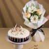 FlowerAura Premium Combo of Fresh Live 2 Gerbera & 2 Roses Flower Bouquet With Delicious 500g Black Forest Cake For Birthday | Anniversary | Valentine's Day | New Year | Christmas (Same Day Delivery) view 1