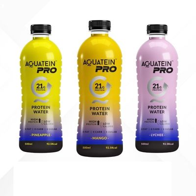 Aquatein Pro 21g Whey Protein Water  Tropical Fusion Pack | Lychee, Pineapple & Mango | 500ml Ready-to-Drink High Protein Water (Pack of 12)