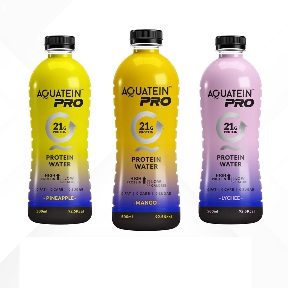 Aquatein Pro 21g Whey Protein Water Tropical Fusion Pack | Lychee, Pineapple & Mango | 500ml Ready-to-Drink High Protein Water (Pack of 12)