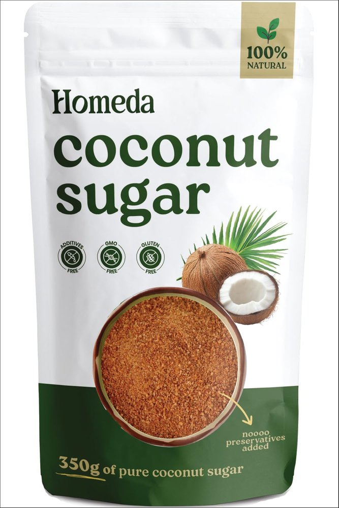 Homeda Coconut Sugar Organic 350 gm, Palm Sugar Organic, Natural Sweetener | Unrefined Unprocessed Coconut Jaggery Powder Substitute | Coco Sap