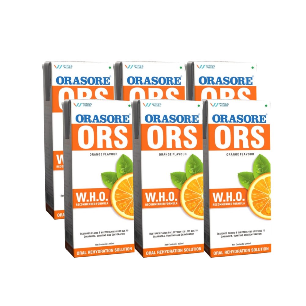 Orasore ORS Ready to Drink Oral Rehydration Solution | Vital Electrolytes for Instant Hydration | Helps Restore Fluids Lost Due to Heat, Sweating, Loose Motion & Vomiting | WHO Formula (Pack of 6, Orange)