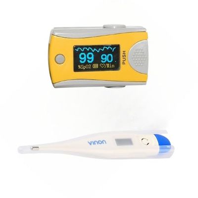 Vinon Digital Pulse Oximeter and Thermometer Combo Pack, Medical Grade Health Monitoring Devices with LCD Display, Yellow and Blue