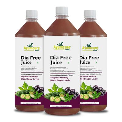 Ayumcure Dia Free Juice | Ayurvedic Juice for Blood Sugar Control | With Karela, Jamun, Amla, Giloy, Tulsi & More | Natural Antioxidants | Sugar-Free | Safe for Diabetics | For Men & Women | 1L ( Pack of 3 )