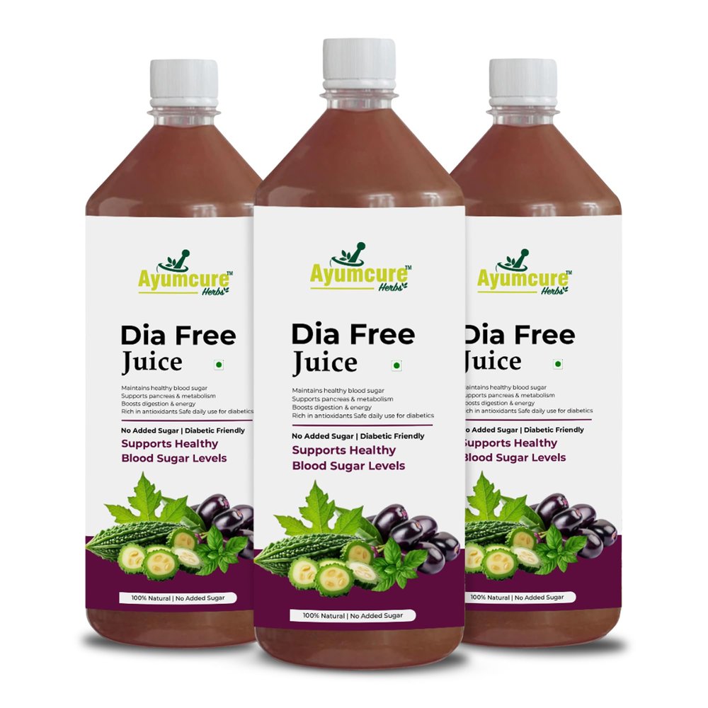 Ayumcure Dia Free Juice | Ayurvedic Juice for Blood Sugar Control | With Karela, Jamun, Amla, Giloy, Tulsi & More | Natural Antioxidants | Sugar-Free | Safe for Diabetics | For Men & Women | 1L ( Pack of 3 )