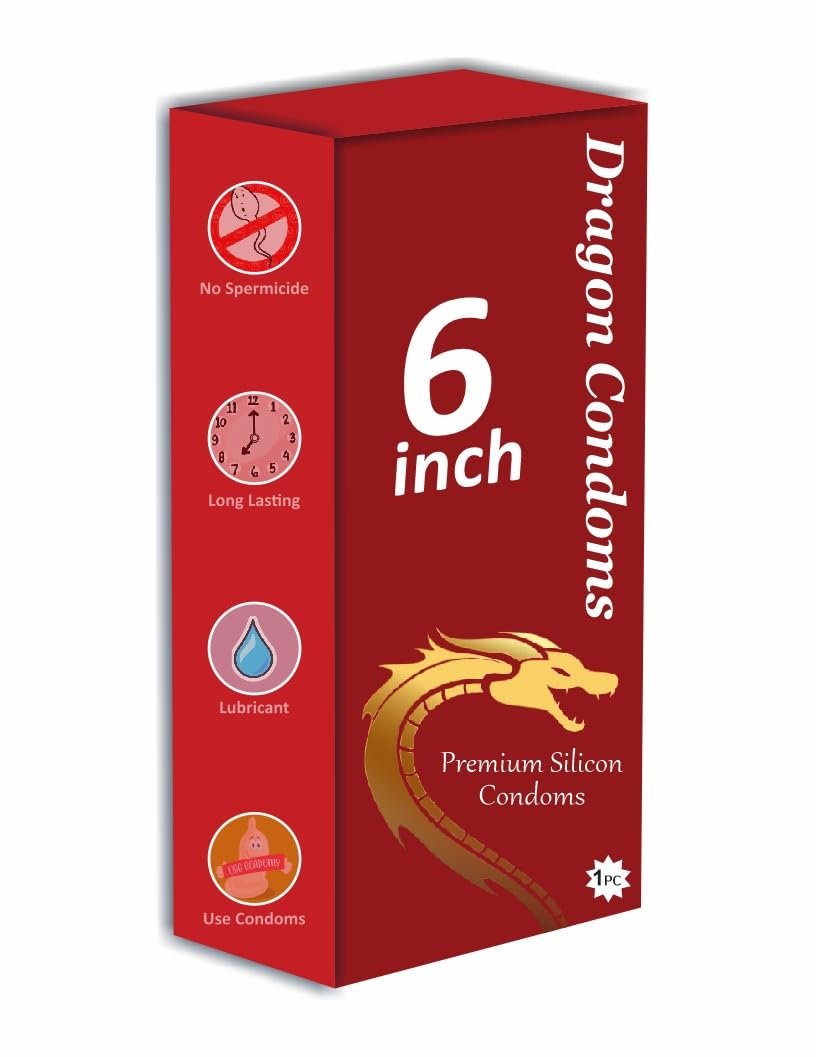 Dragon Lords Premium Silicon Condoms, 6 Inch, For regular use | Ultra Soft | Long Lasted | Extra Pleasure | Extra size