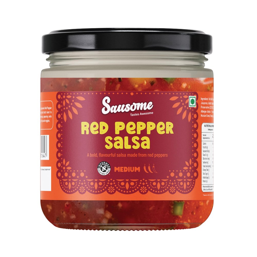 Sausome Red Pepper Salsa | Smoky, Tangy & Mildly Spicy Salsa Made with Real Red Peppers | Ideal Dip for Nachos, Wraps, Chips & Cooking | 190 g