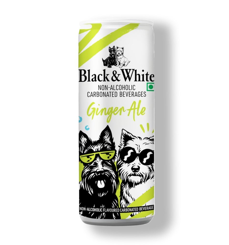 Black & White Ginger Ale (Pack of 4 X 250 ML) | Premium Sparkling Ginger Drink | Refreshing Carbonated Beverage with Real Ginger Aroma | Perfect Mixer for Cocktails, Vodka & Mocktails