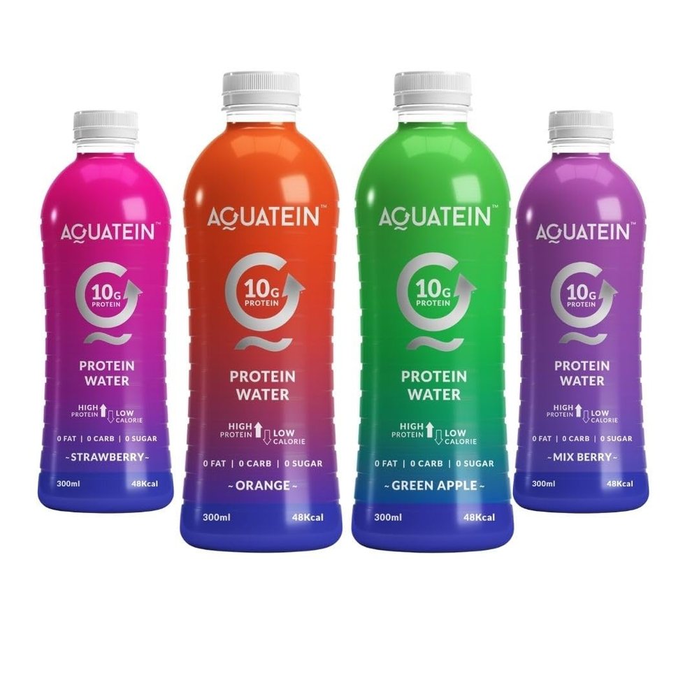 Aquatein 10g Whey Protein Water Fruity Essentials Pack | Strawberry, Orange, Green Apple & Mixed Berry | 300ml Ready-to-Drink Protein Beverage | Low Calorie | Light & Refreshing Protein Drink (Pack of 12)