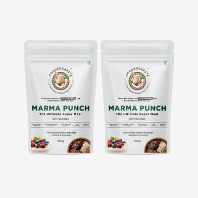 COCOSUGARITE Marma Punch Ayurvedic Superfood Blend 300g | 21 Superfoods for Natural Energy & Digestion | Plant-Based, Gluten-Free & Caffeine-Free | Clean Nutrition Inspired by Ayurveda (pack of 2)