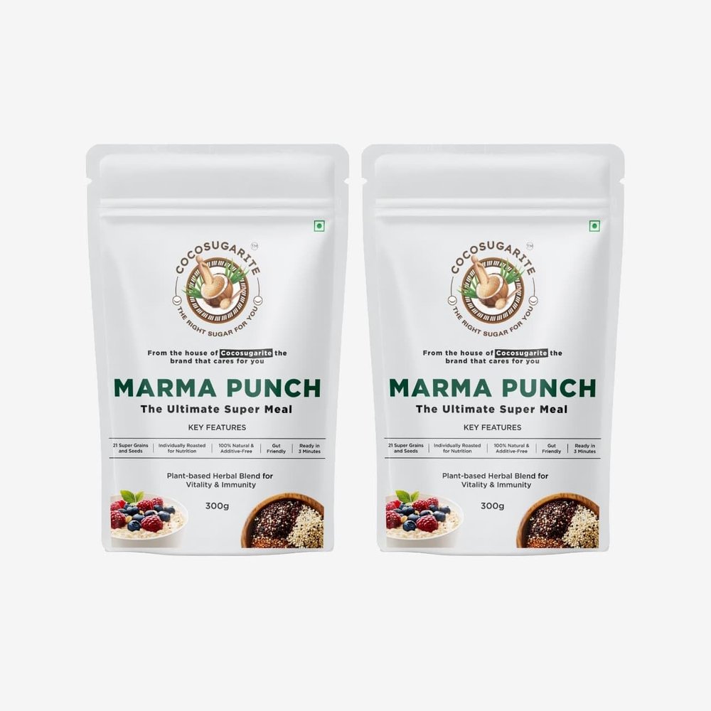 COCOSUGARITE Marma Punch Ayurvedic Superfood Blend 300g | 21 Superfoods for Natural Energy & Digestion | Plant-Based, Gluten-Free & Caffeine-Free | Clean Nutrition Inspired by Ayurveda (pack of 2)