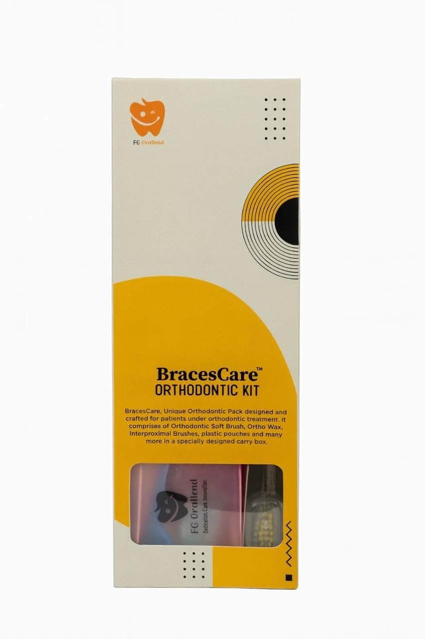 FG Orallend Braces Care Orthodontic Kit for Daily Oral Hygiene, Complete Braces Cleaning Set with Soft Brushes, Ortho Wax, Interdental Tools, Storage Case, Dental Mirror, Flosser and Accessories (Pack of 1)