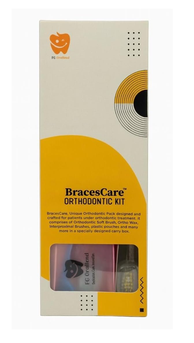 FG Orallend Braces Care Orthodontic Kit for Daily Oral Hygiene, Complete Braces Cleaning Set with Soft Brushes, Ortho Wax, Interdental Tools, Storage Case, Dental Mirror, Flosser and Accessories (Pack of 2)