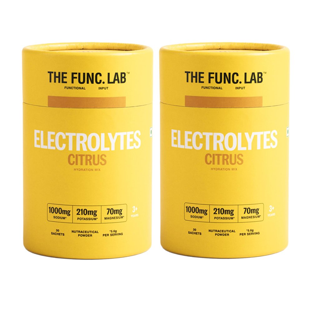 The Func. Lab Daily Electrolytes - Citrus Pack Of 2 | 30 Sachets Each | Instant Hydration Powder with Sodium, Potassium, Magnesium | Sugar-Free, No Preservatives | Instant Energy & Recovery Drink