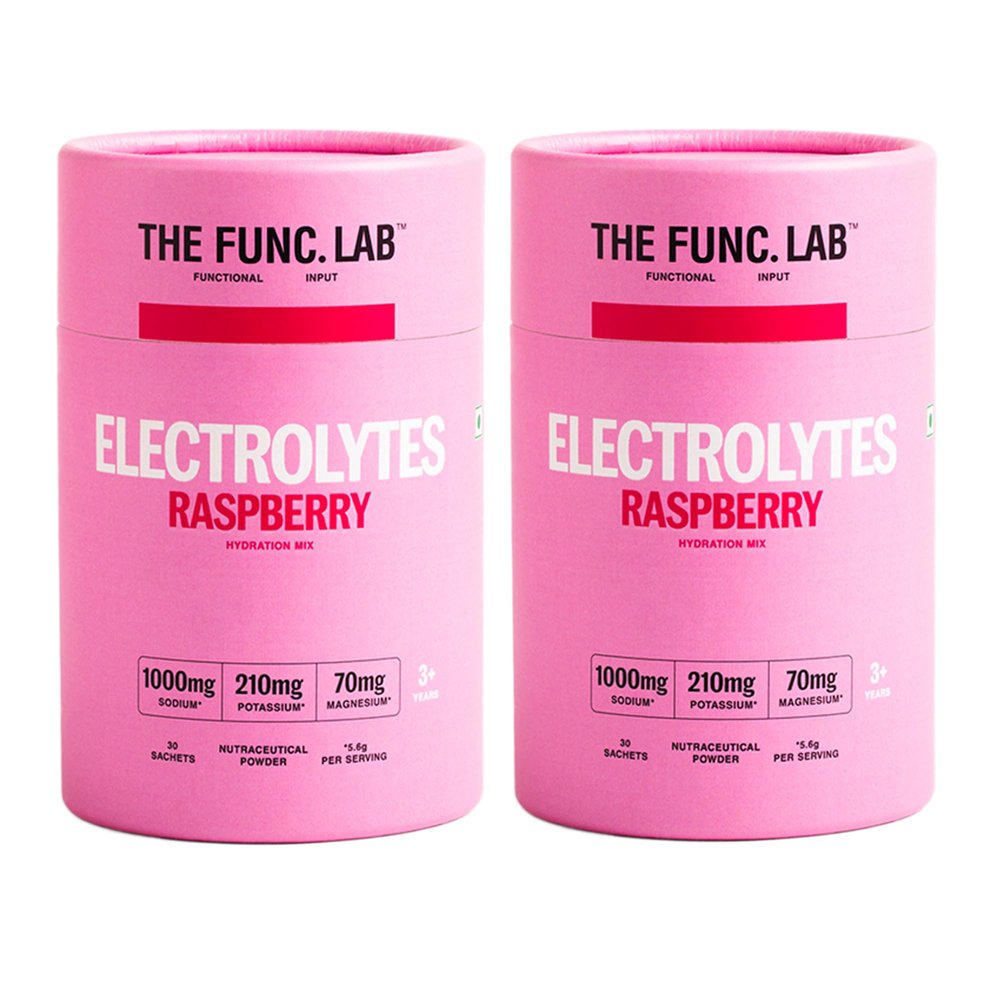 The Func. Lab Daily Electrolytes - Raspberry Pack Of 2 | 30 Sachets Each | Instant Hydration Powder with Sodium, Potassium, Magnesium | Sugar-Free, No Preservatives | Instant Energy & Recovery Drink