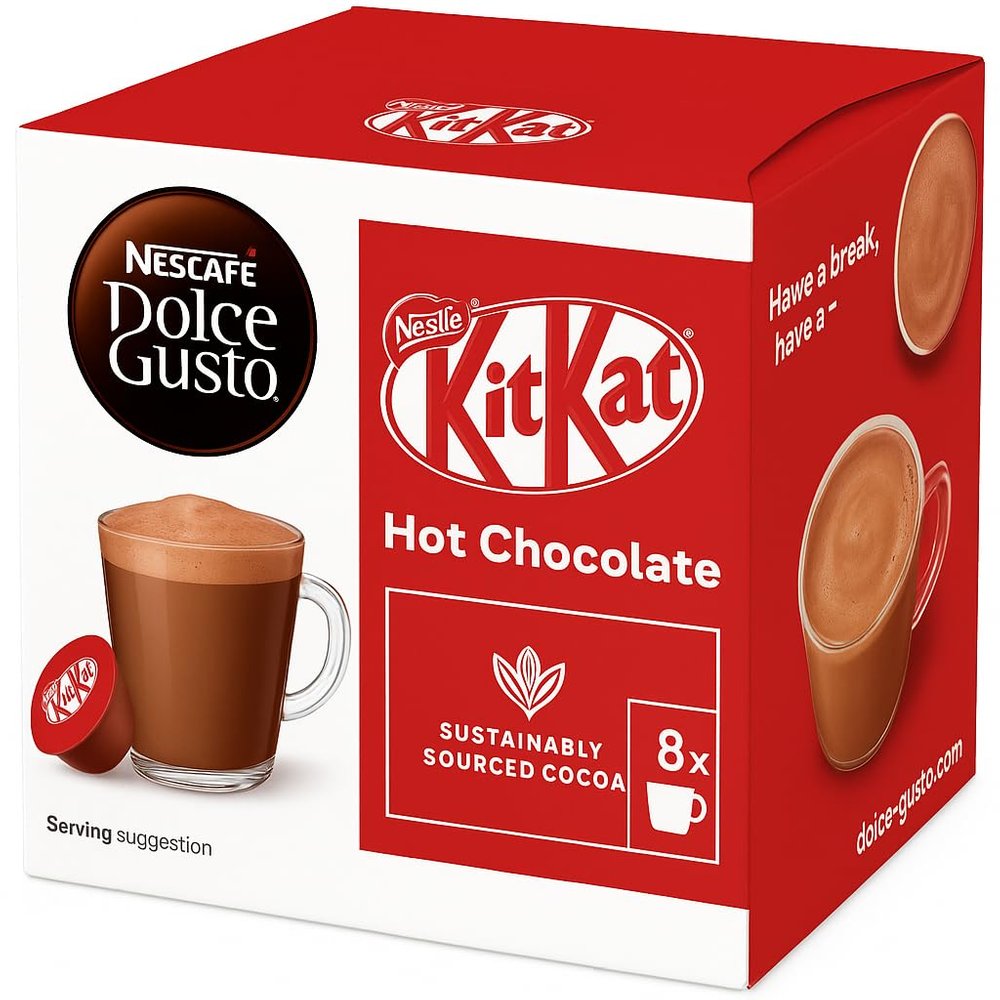 Nescafe Dolce Gusto KitKat Hot Chocolate Pods 256g Box Compatible with Dolce Gusto Machines | 16 Capsules | Creamy Cocoa Drink with Signature KitKat Flavour | Rich, Smooth & Velvety Texture | Perfect for Home, Office & Chocolate Lovers (Imported-