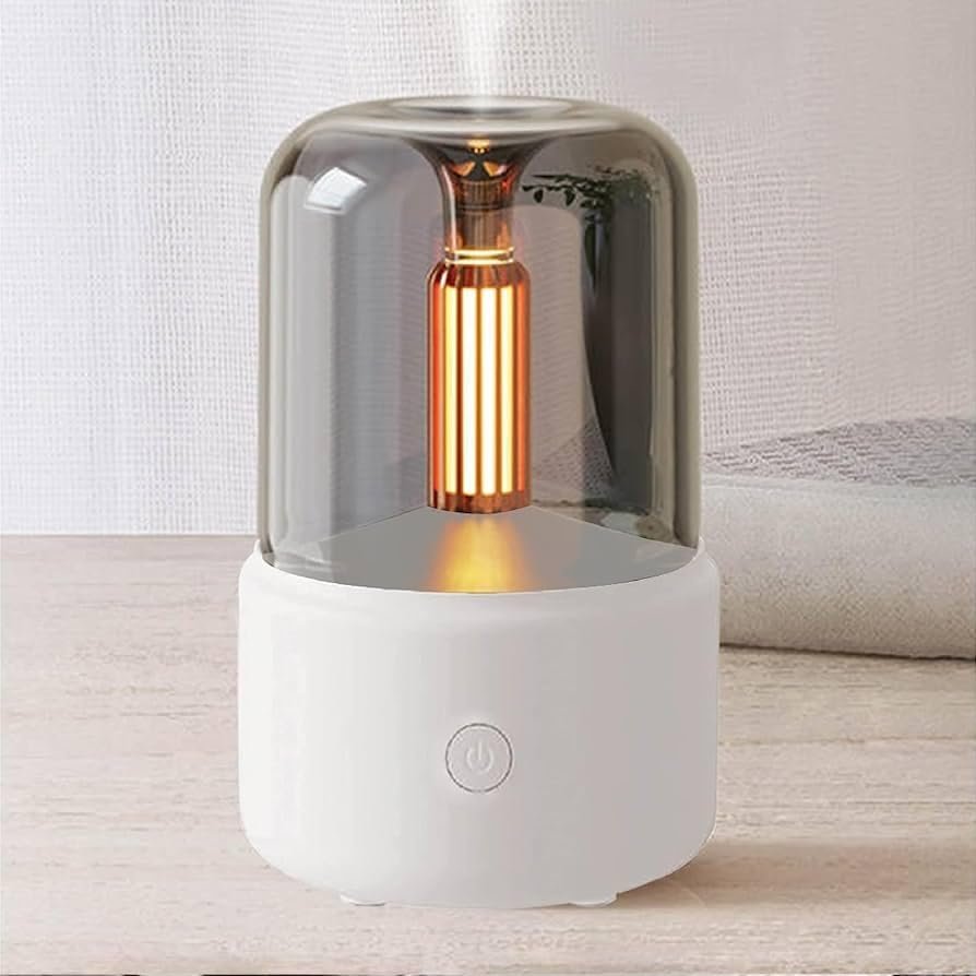 2 in 1 Table Lamp and Air Humidifier - Aromatherapy, Candlelight Effect Essential Oil Diffuser for Home, Office, and Car,Room (WHITE)