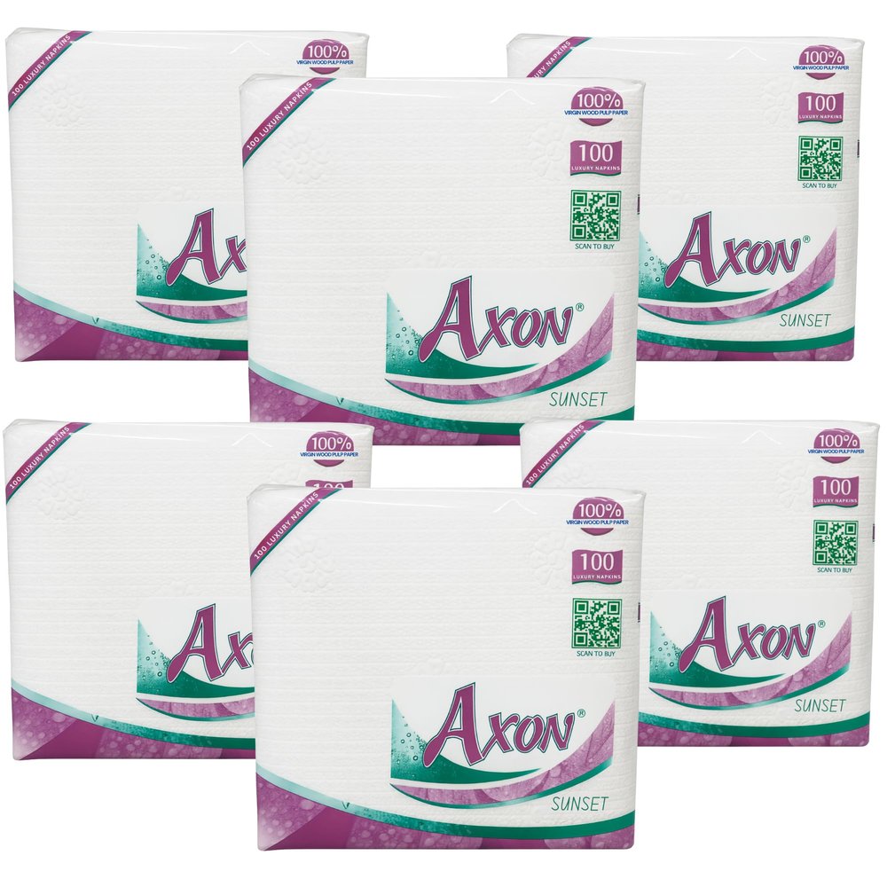 AXON 1 Ply Tissue Paper Napkins | Soft & Highly Absorbent Tissue Paper Napkin for Kitchen & Dining Table | 29 x 29 cm Tissue Paper Napkin Pack of 6, 100 Pulls Each | Ideal for Salons, Spa & Events